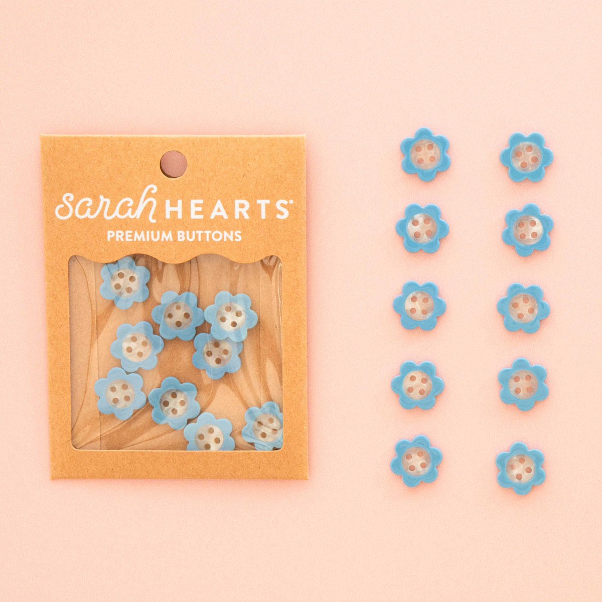 Sarah Hearts Blue Daisy Small 5/8" Buttons