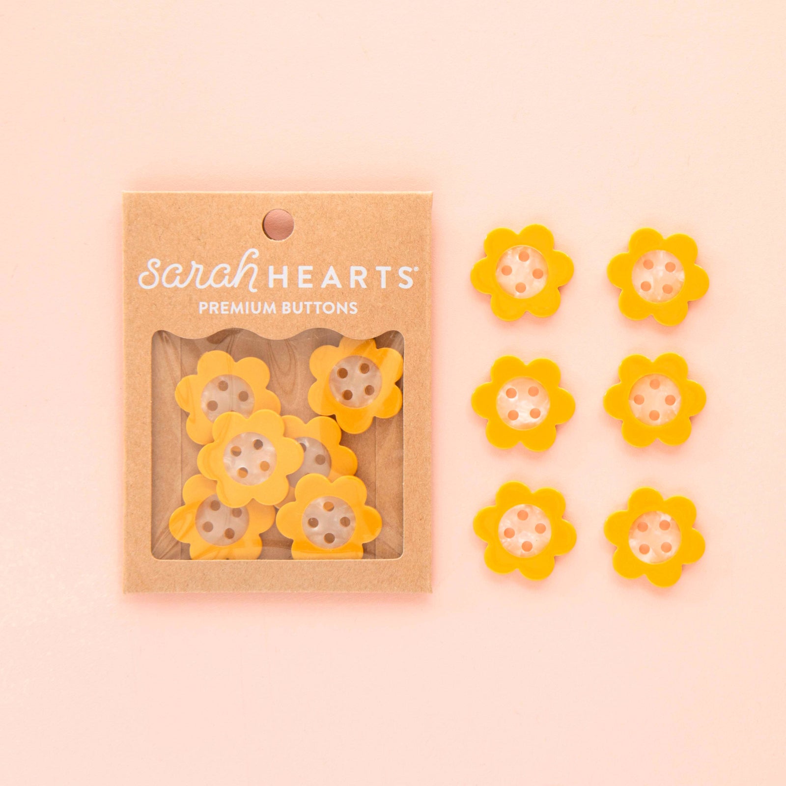 Sarah Hearts Yellow Daisy Large 1" Buttons