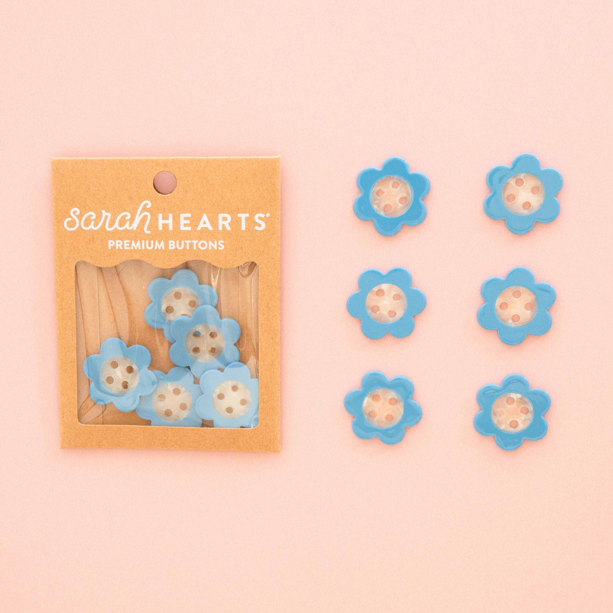 Sarah Hearts Blue Daisy Large 1" Buttons