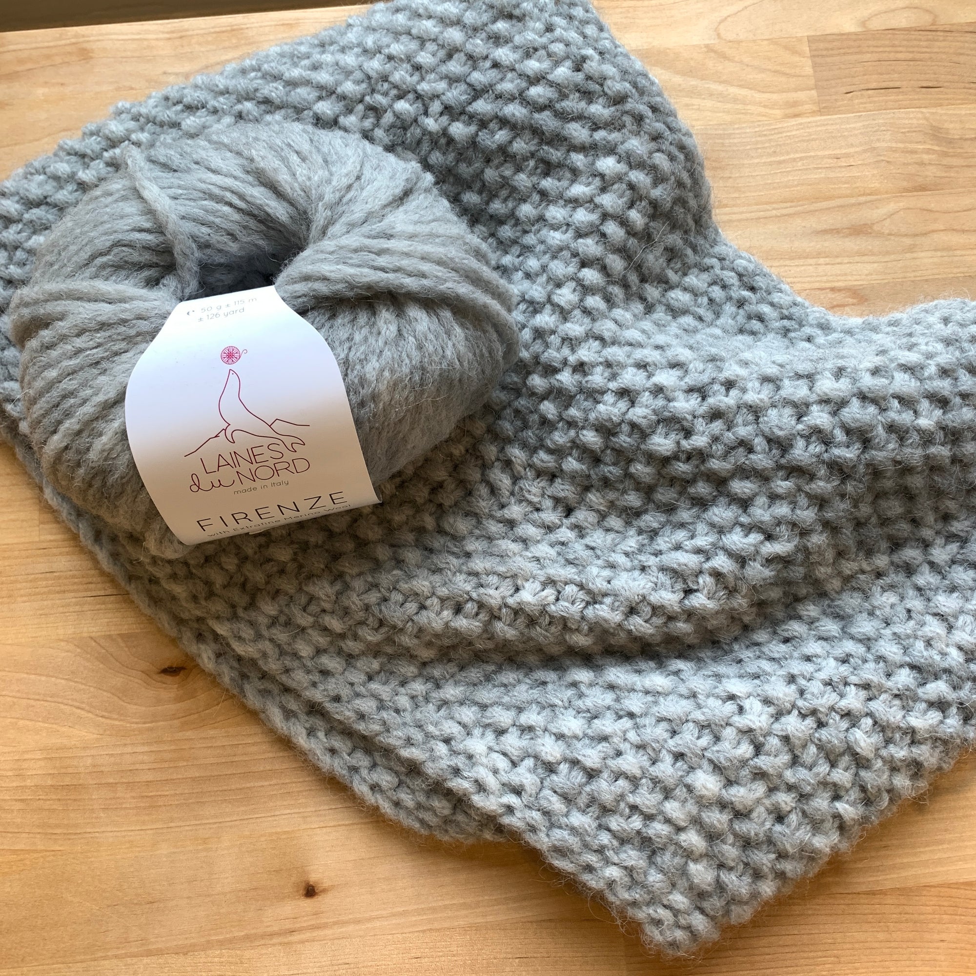 Cowl neck scarf made from Lanes du Nord Firenze Yarn