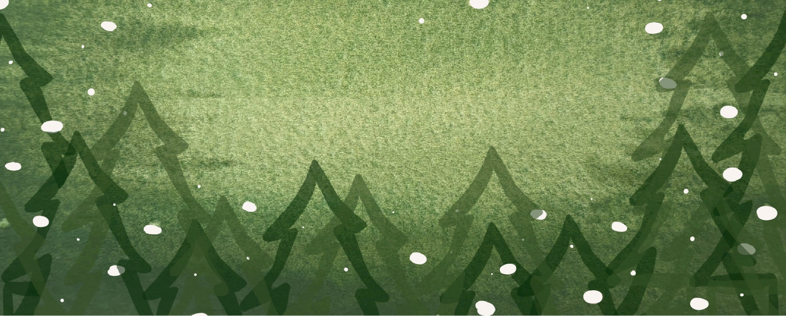 Frosty night scene with trees and snowflakes on a green background