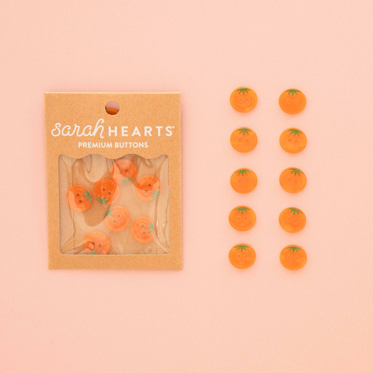 Sarah Hearts Orange Heirloom Tomato Small 5/8" Buttons