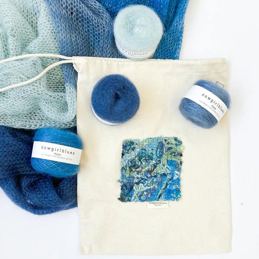 cowgirl blues cobweb shawl kit by Apricot Yarn & Supply