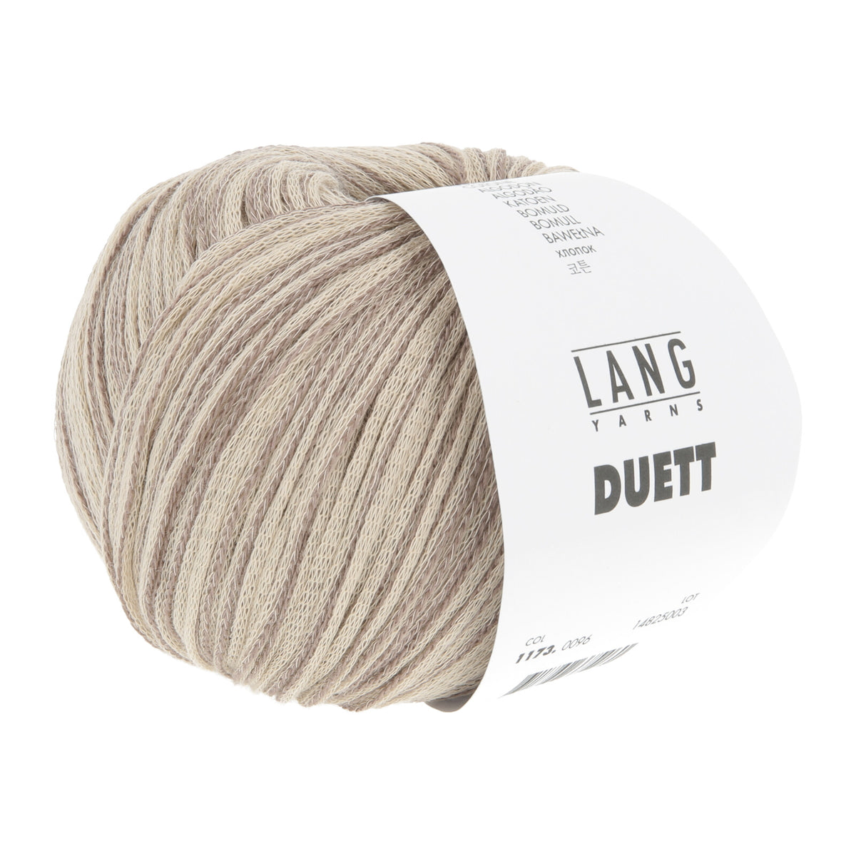 Soft, warm beige-tan LANGYARNS Duett cotton yarn ball with a smooth marled finish, ideal for neutral, everyday knitwear.