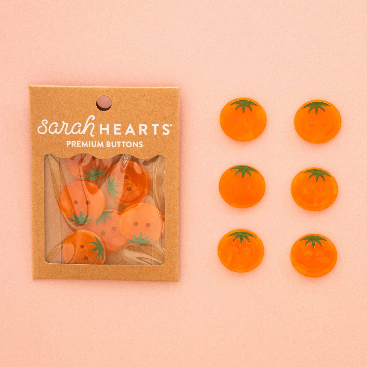 Sarah Hearts Orange Heirloom Tomato Large 1" Buttons