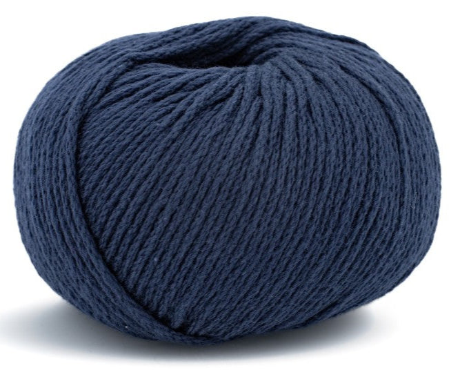 Blue skein of yarn on a white background